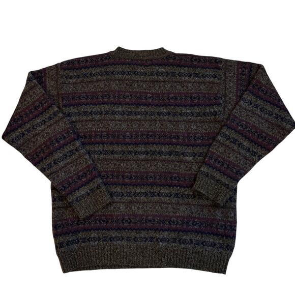 Vtg Eddie Bauer Sweater Mens Large Gray Fair Isle Wool Knit Nordic Crewneck Y2K - Picture 2 of 9